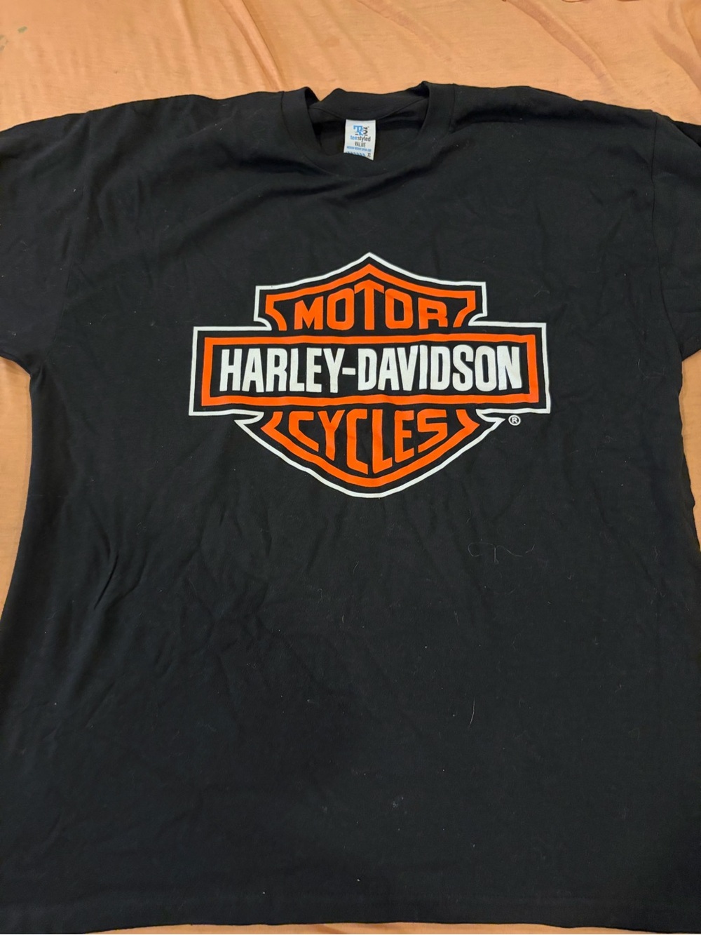 Harley-Davidson Black Tee with Orange & White Bar & Shield Logo